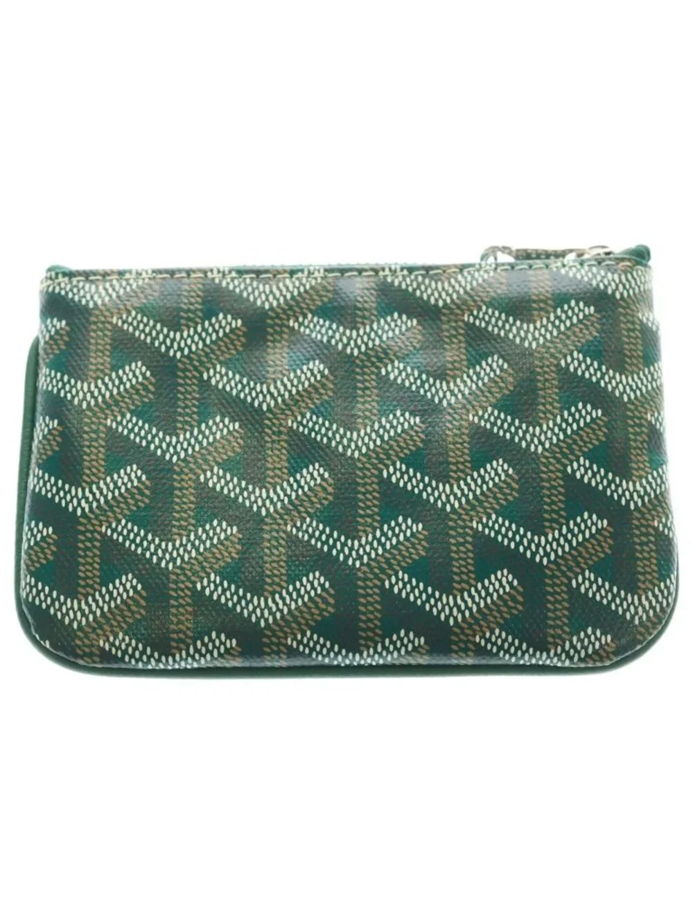 Goyard Coin Case Mini Wallet Green Leather Silver